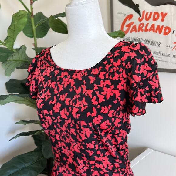 Vero Moda Black & Red Butterfly Print Dress - Size 36 (US 4) - Picture 2 of 9